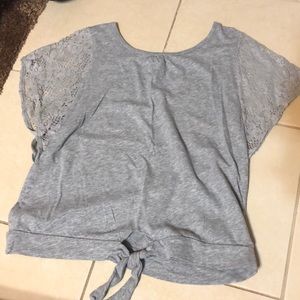 lace sleeve short sleeve front tie